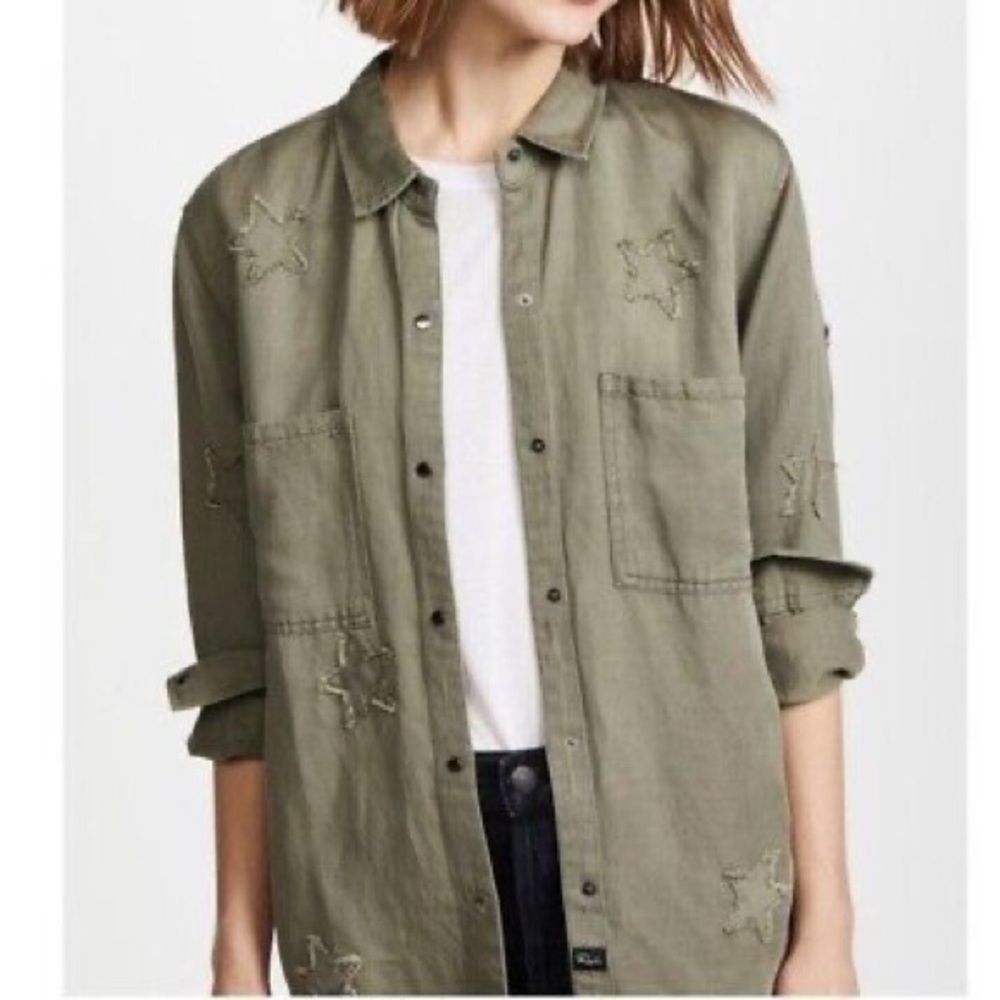 Rails Linen Marcel Sage with Stars Shirt Jacket Long Sleeve Button Down Green - Picture 15 of 16